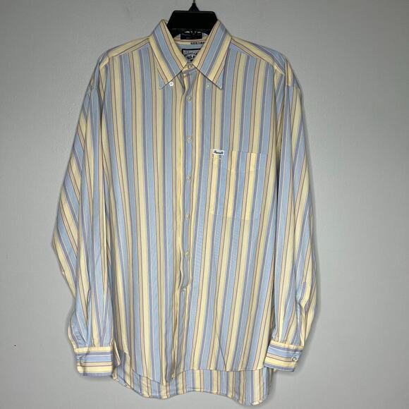 Faconnable Dress Shirt Men's Medium Stripe Blue Yellow Button Down Cotton USA - Picture 1 of 8
